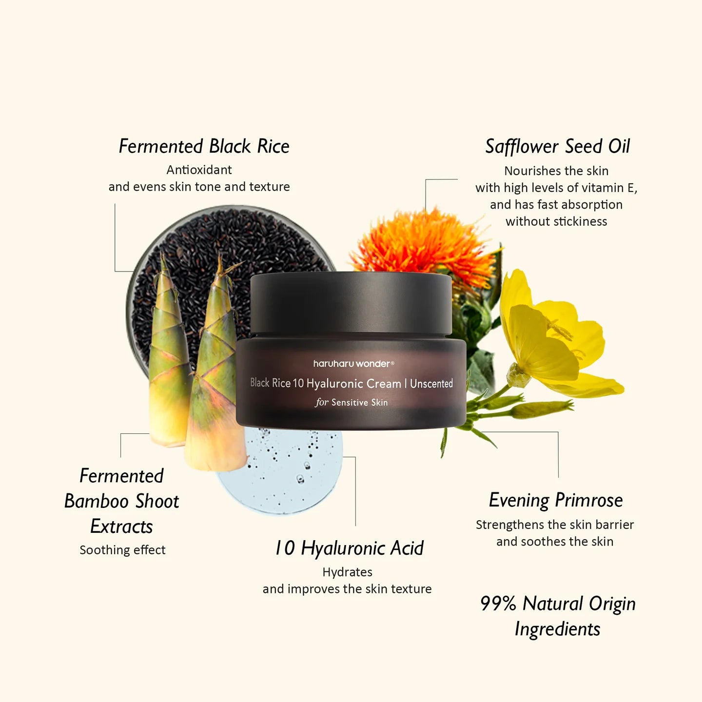 haruharu wonder - Crema Viso all'Acido Ialuronico e Riso Nero